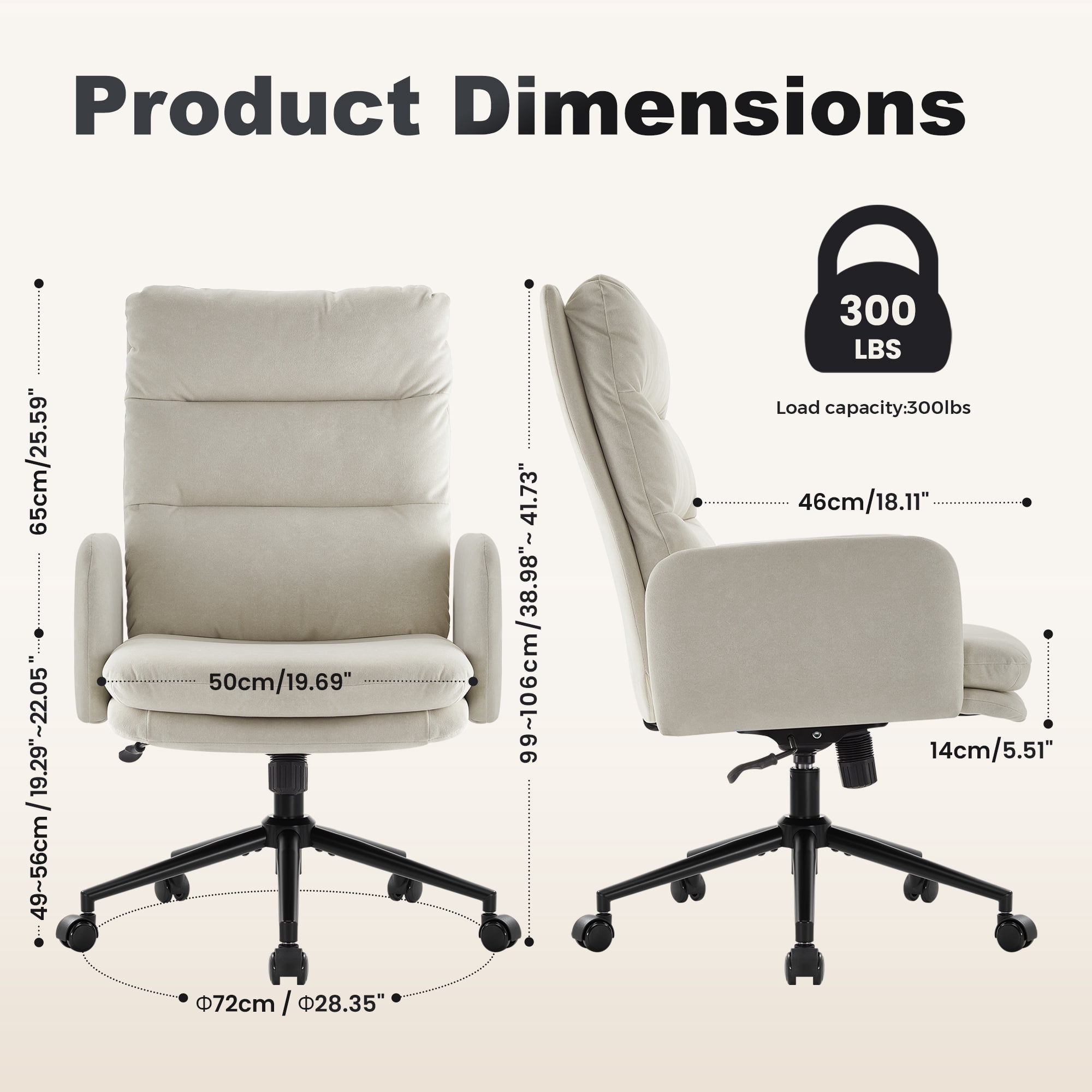Swivel Office Chair, High-Back Ergonomic Desk Chair with Lumbar Support, Adjustable Height, Armrests & Wheels, Upholstered Computer Task Chair