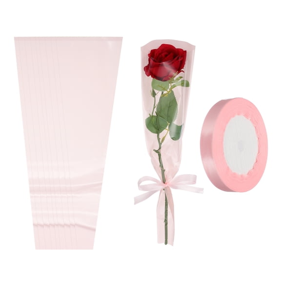 Uxcell 50 Pack Flower Wrapping Bag, Light Pink Floral Packing Sleeves