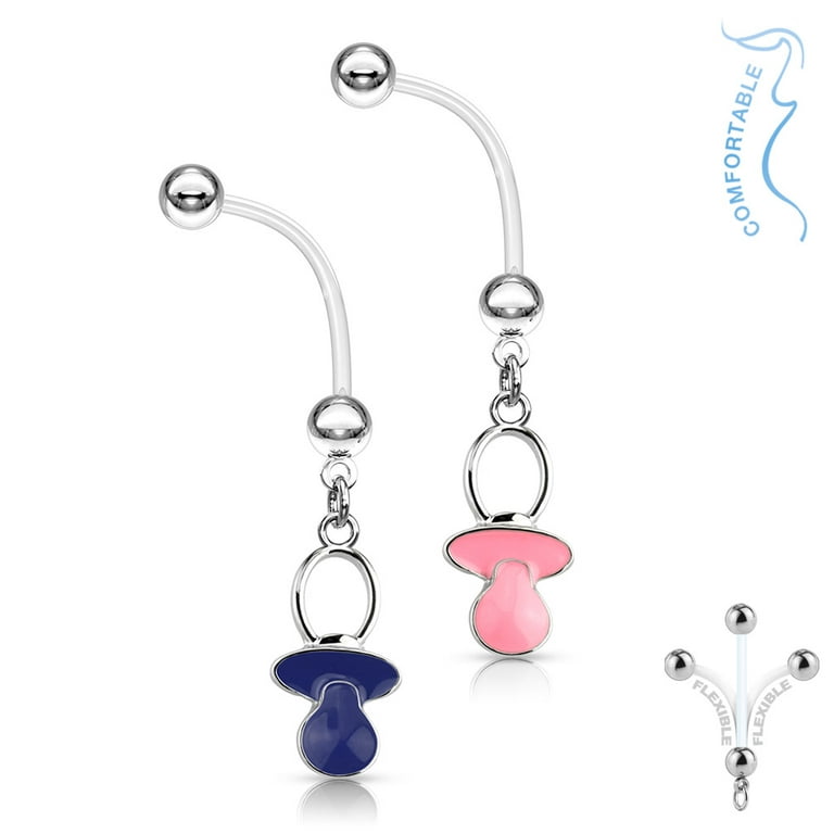 Bioflex Pregnancy Long Dangling Baby Blue and Pink Pacifier Belly Button Navel Ring Bioflex Pregnancy Long Dangling Baby Blue and Pink Pacifier Belly Button Navel Ring