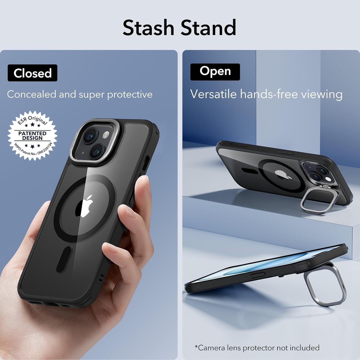 ESR MagSafe Bumper Cell Phone Case with Stash Stand for iPhone 15 Plus, Clear Black