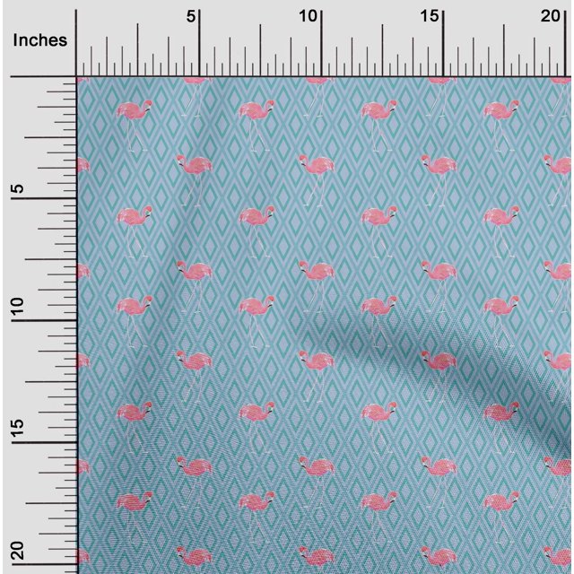 oneOone Silk Tabby Fabric Geometric & Flamingo Bird Printed Craft Fabric BTY 42 Inch Wide