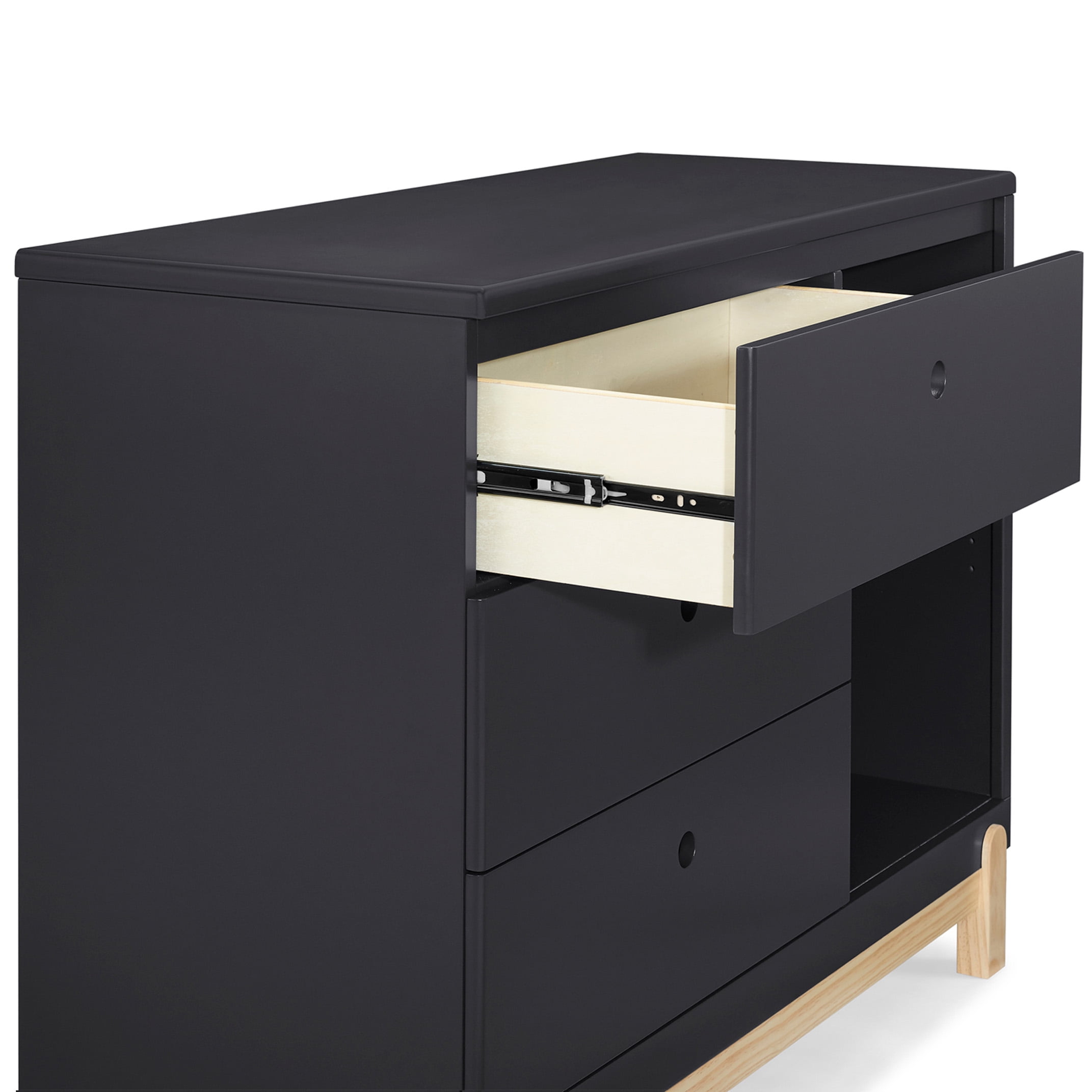 Delta Children Poppy 3 Drawer Dresser with Cubbies and Interlocking Drawers, Midnight Grey/Natural