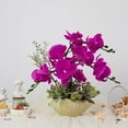thumbnail image 2 of Artificial Orchid Flower with Vase, White Orchid Bonsai Faux Orchid Phalaenopsis Plant Pot Arrangements for Home Decoration (White,Gold Vase), 2 of 7