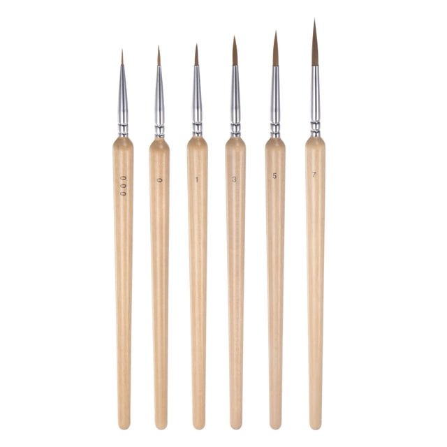 6uds Detalle Pintura Pinceles Nylon Pelo Miniatura Pintura Pincel para Acuarela Óleo Acrílico Pintura, Madera Color