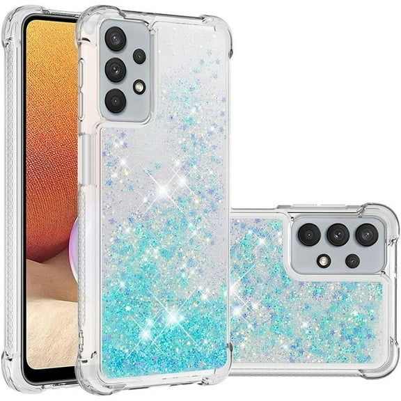 Compatible with Samsung Galaxy A32 5G Case Glitter Liquid Cute Clear Phone Case Floating Quicksand Shockproof Protective Bumper Silicone TPU Case for Samsung Galaxy A32 5G Star Blue YB