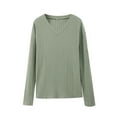 thumbnail image 2 of Women's 2PCS Outfits Set Pajamas Set Solid Color Long Sleeve Knitted Top Pants Set Fall Casual Outfits for Women Green, Size S-XXL, 2 of 10