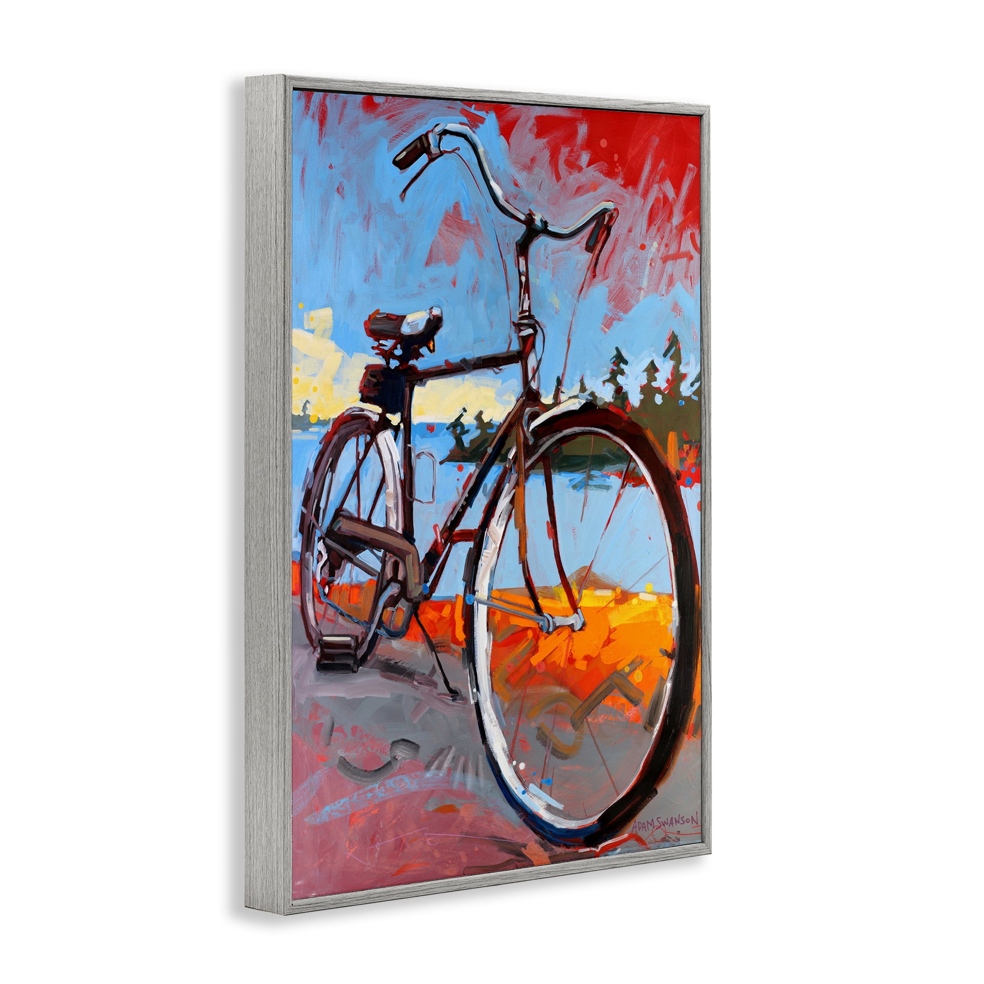 Tonight Bicycle Journey Gray Framed Giclee Art, design by Adam Swanson