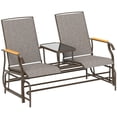 thumbnail image 2 of Resenkos 2-Person Glider Bench, Steel Frame Swing Loveseat with Table, Outdoor Relaxation, Perfect for Patio,Light Mixed Brown, 2 of 11