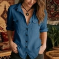 thumbnail image 5 of Admvng Women's Linen Tops Button-Down Shirt Roll-Up Sleeve Casual Blouse, 5 of 8