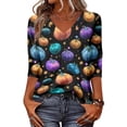 thumbnail image 3 of Halloween Tshirts for Women 3/4 Length Sleeve Womens Tops Fall V Neck Loose Fit Funny Graphic T Shirts Halloween Costume, 3 of 5