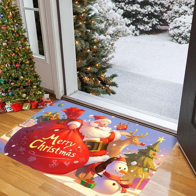 Felpudo navideño, alfombra navideña, absorbente, antideslizante, para el hogar, a prueba de suciedad, para baño, antideslizante, tamaño 15,7 x 23,6 pulgadas, de poliéster.