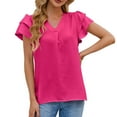 thumbnail image 1 of EQWLJWE Hauts d'Été pour Femmes Hauts pour Femmes Liquidation Mode Féminine Manches Courtes Rétro Col Rond Pâques Couleur Unie Hauts Amples Blouse Manches, 1 of 6