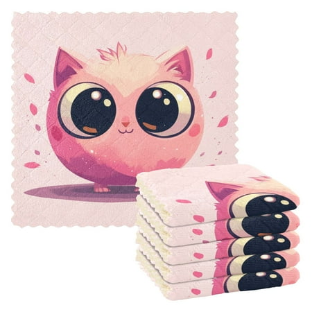 

6 Pieces of Kitchen Towels 11x11Inch Kitchen Dish Cloths Kitchen Dish Towels Reuseable Cleaning Cloths Big Eyed Pink Owl