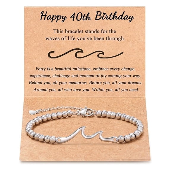40th Birthday Bracelet Gift for Women, Wave Charm Beaded Bracelet with Inspirational Message Card, Meaningful 40th Birthday Gift for Daughter, Sister, Friend or Loved One