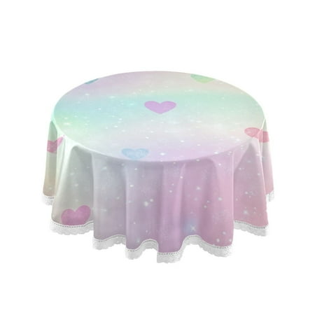 

60 Round Tablecloth with White Lace Trim Wrinkle & Heat-Resistant Table Cover for Dining and Home Decor Cute Little Heart Pastel