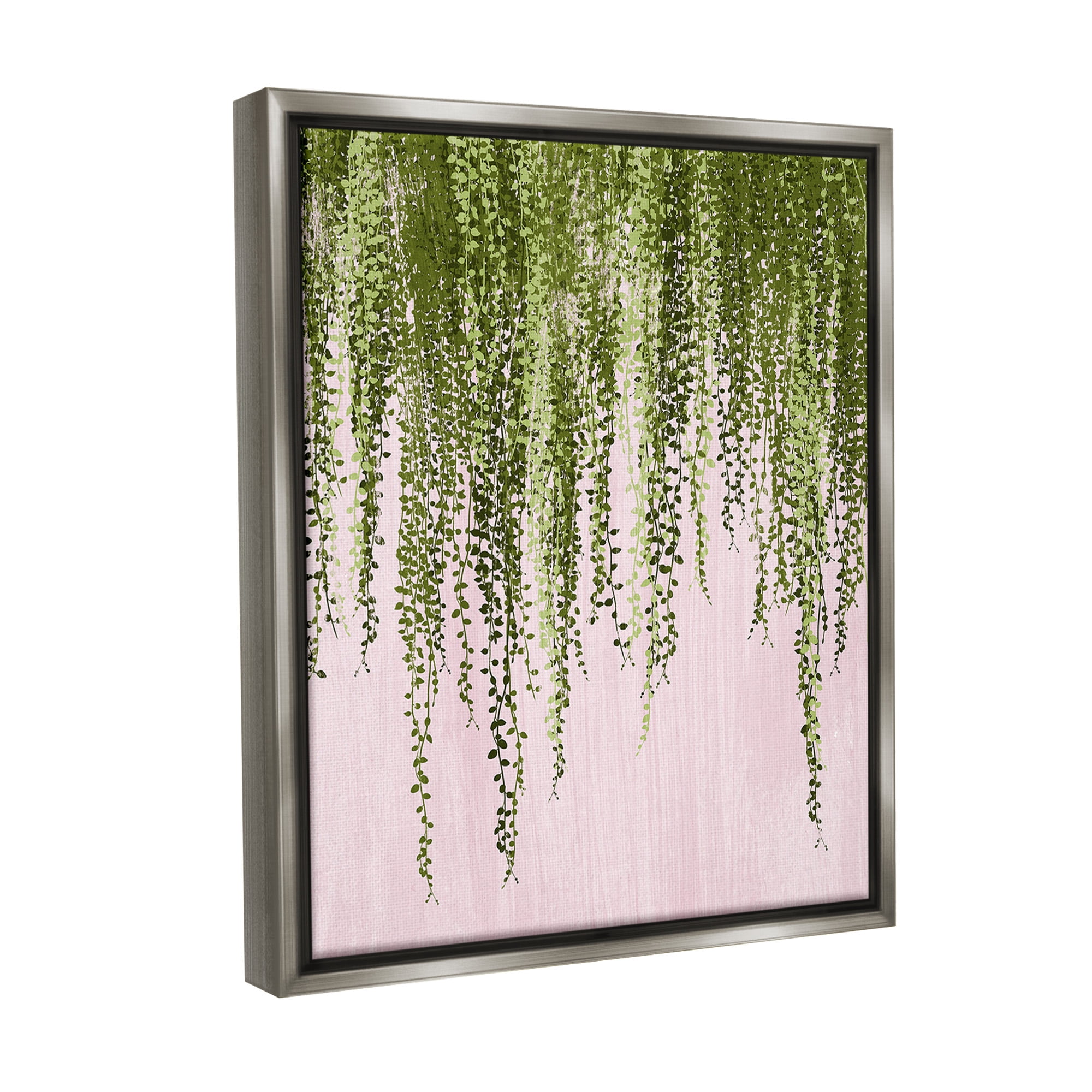 Stupell Industries Hanging Ivy on Pink Botanical & Floral Painting Gray Floater Framed Canvas Art Print Wall Art, 17 x 21