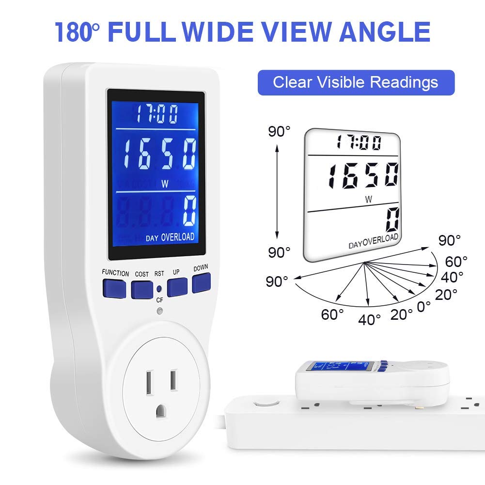 Electricity Usage Monitor, Plug in Power Consumption Meter Home Energy Consumption Analyzer with Digital LCD Display Overload Protection Watt Volt Amps Wattage KWH