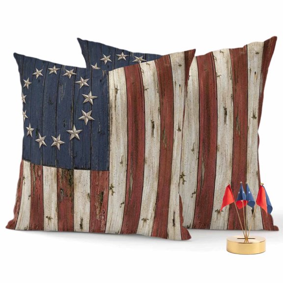 2 Pack Outdoor Waterproof Throw Pillows,Retro USA Flag Independence Day Decorative Square Pillow Case Patio Pillows for Chair Couch Sofa 16x16in