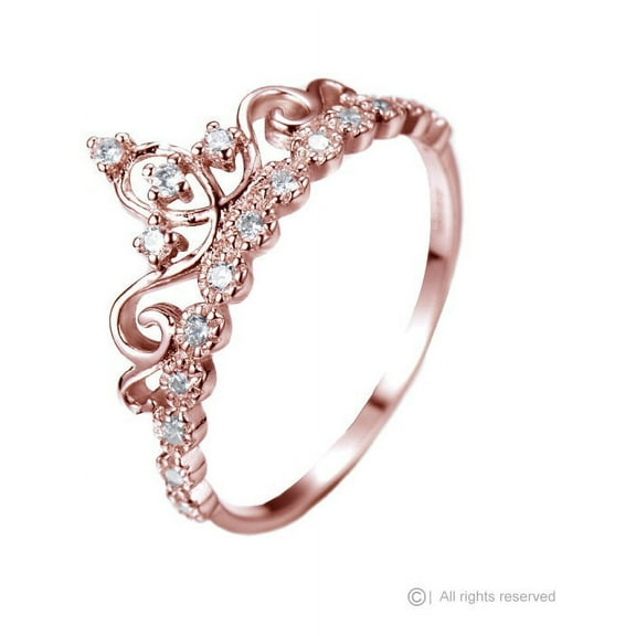 Dainty 925 Sterling Silver Princess Crown Ring (Rose Gold Plated)