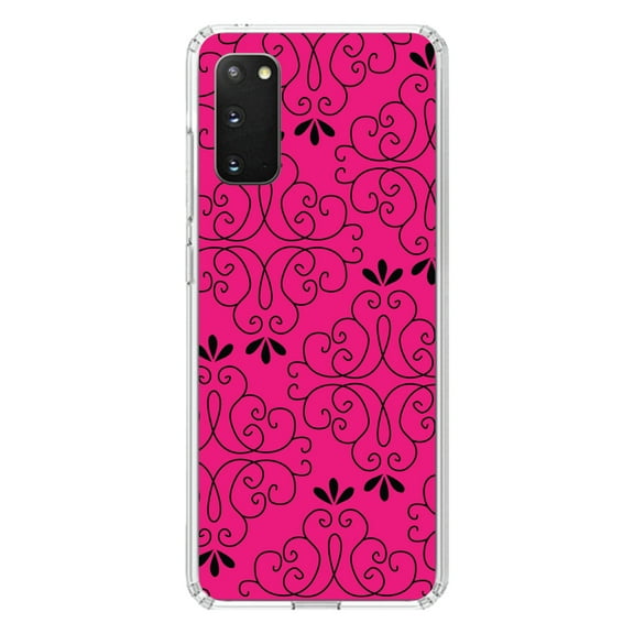 DistinctInk Clear Shockproof Hybrid Case for Galaxy S20 ULTRA / 5G (6.9" Screen) - TPU Bumper, Acrylic Back, Tempered Glass Screen Protector - Neon Pink Black Floral Pattern