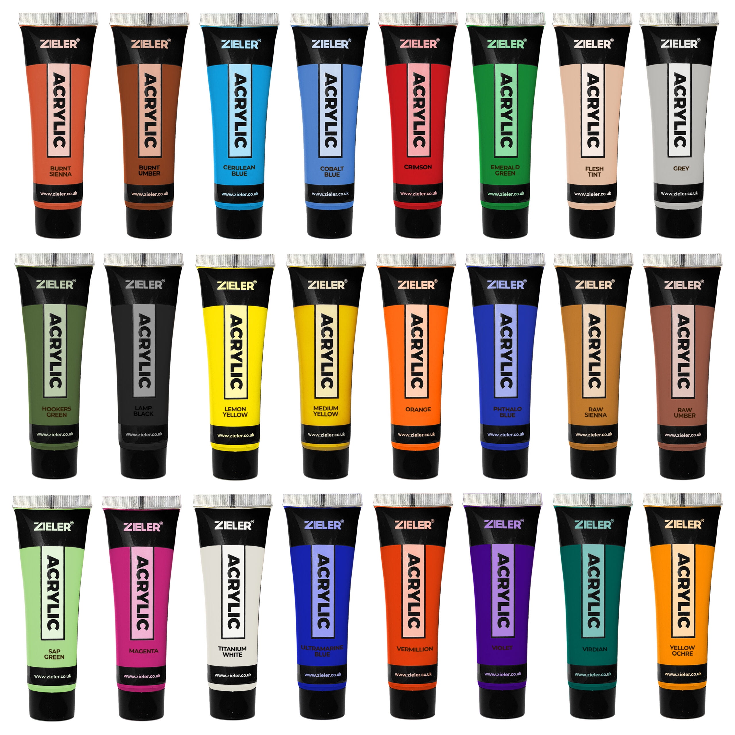 Zieler® Premium Acrylic Paints Set, 24 High Pigment & Vibrant Colors