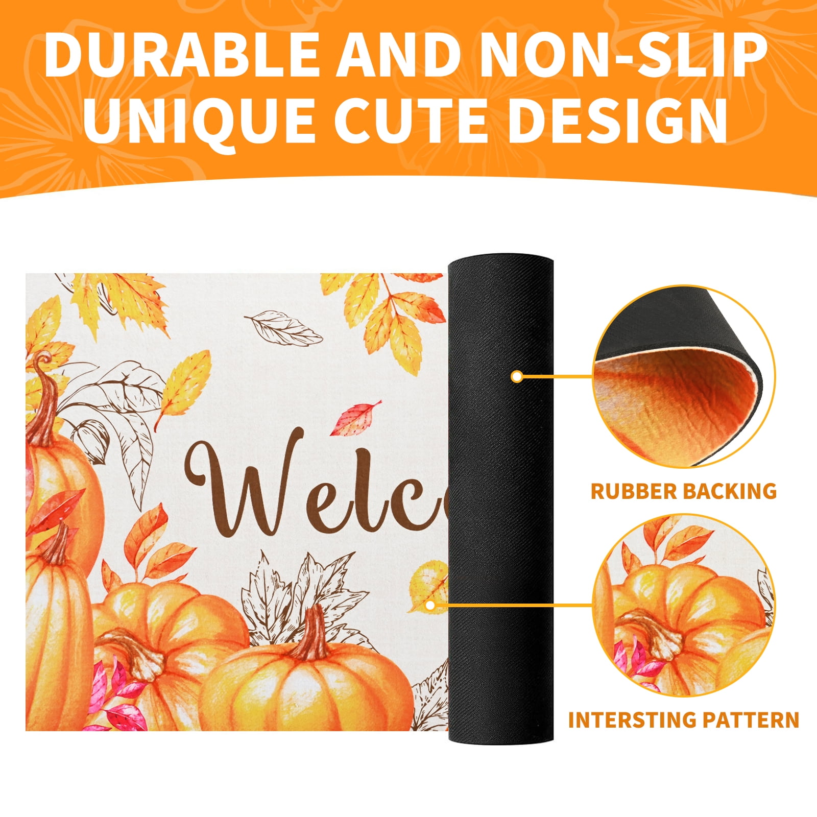 BLEUM CADE Thanksgiving Doormat Outdoor Rugs for Entrance,Pumpkin Outside Welcome Door Mats Fall Decorations for Home Decor Door Mat,18 x 30 inch