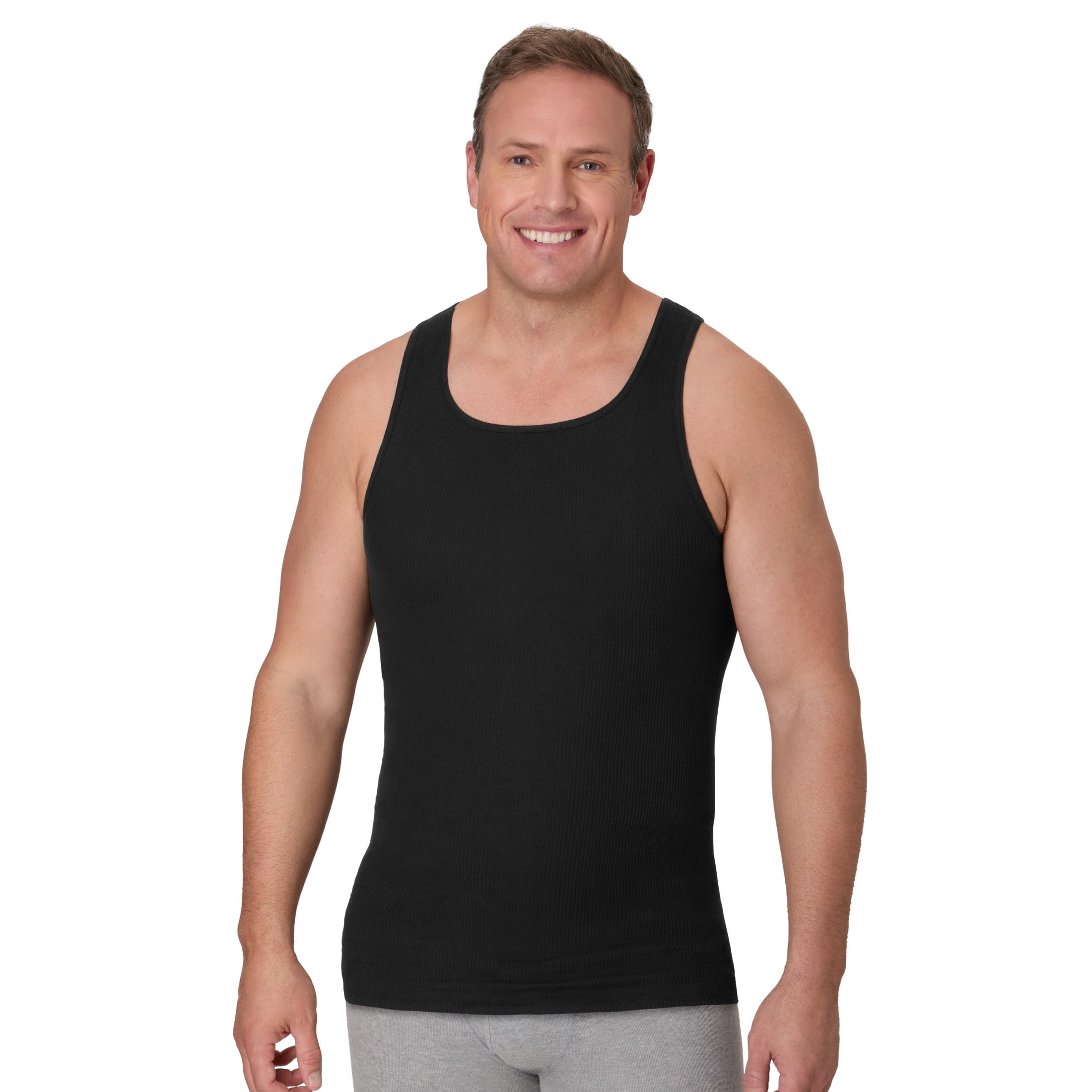 Hanes Tall Man Tank Top Undershirt, 3-Pack, Longer Length, Cotton, Black (Big & Tall Sizes)