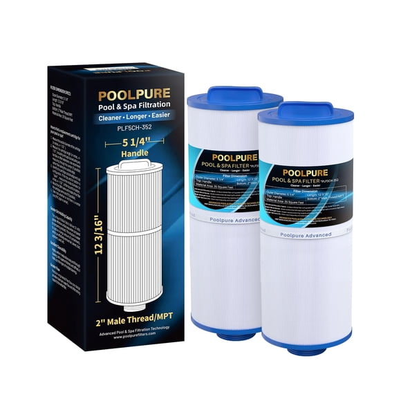 POOLPURE 5CH-352 Spa Filter Replaces PPM35SC-F2M, Marquis Spa 20042, 20092, 70-0240, 370-0242, 370-0243, Filbur FC-0196, 2" Male Thread/MPT Hot Tub Filter, 2 Pack