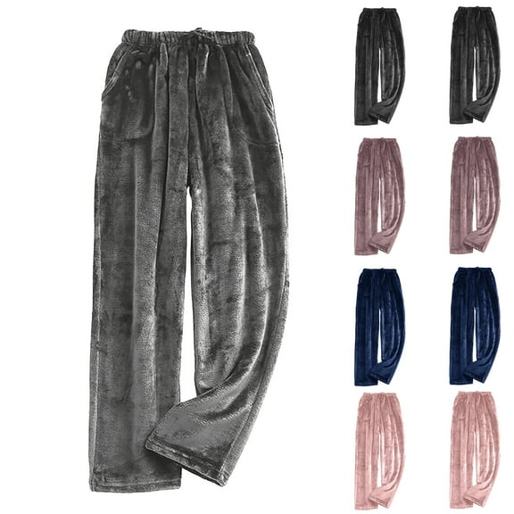 Feancey Flannel Pajama Bottoms Women with Pockets Warm Cozy Fleece Wide Leg Pants Drawstring High Waist Lounge Trousers Fuzzy Soft Pj Pants Dark Gray L