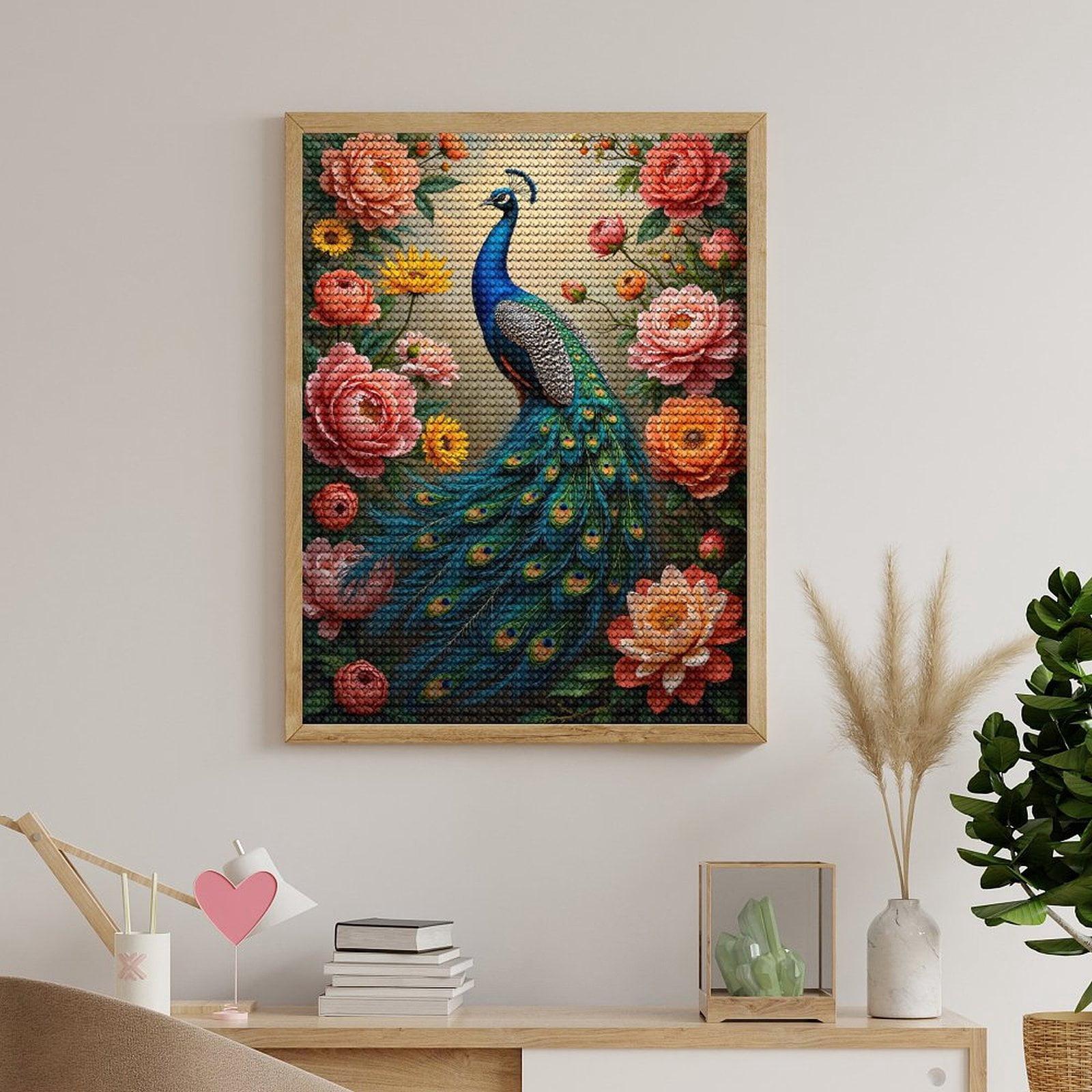 Diamond Art Kits for Adults, Peacock Among Vibrant Blossoms 5D Diamond Painting Kits for Adults Beginners, DIY Full Drill Diamond Painting, Gem Art and Crafts 12x16