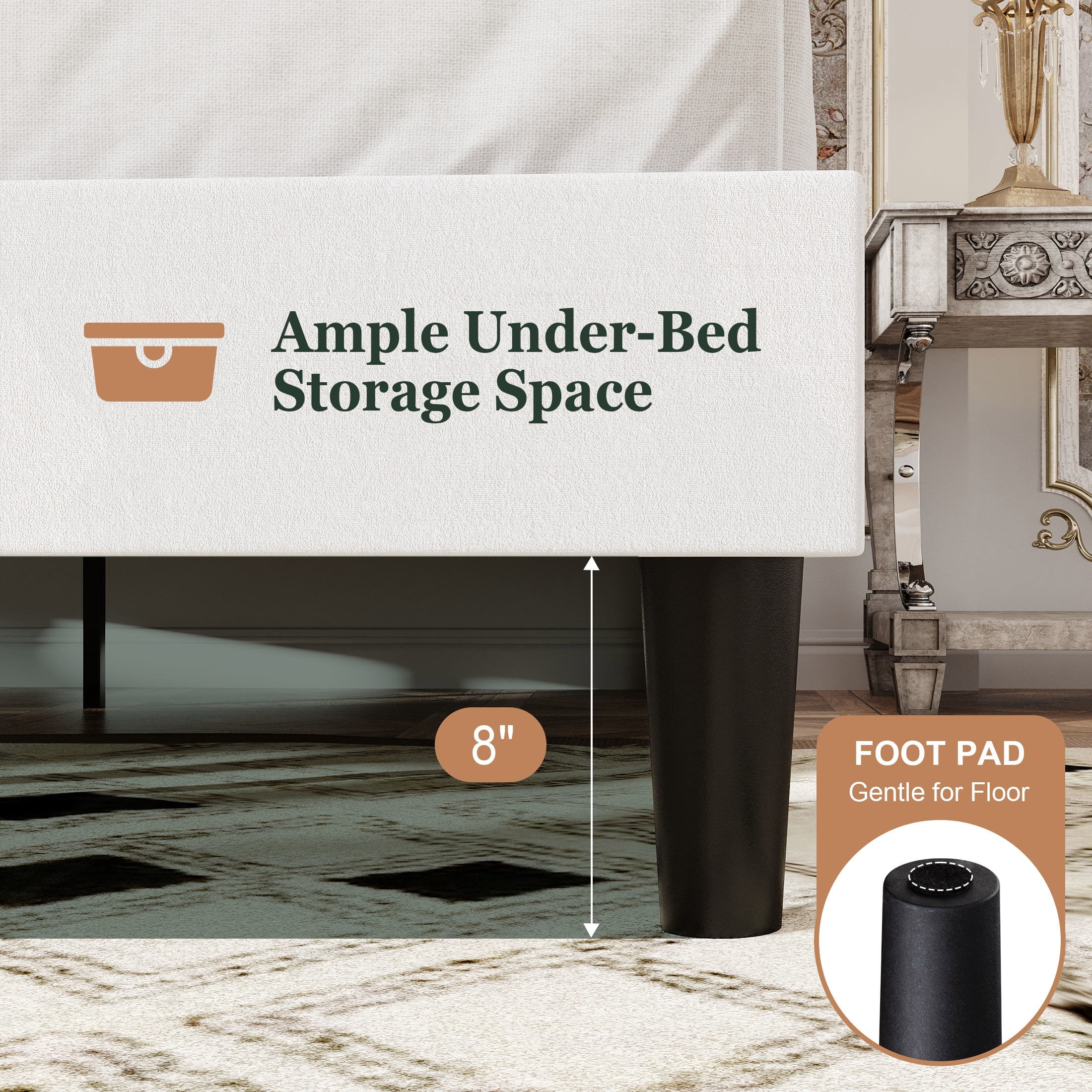 Amolife Queen Size Bed Frame with Advanced 4-in-1 Charging Hub (2 AC Outlets, 1 Type-C, 1 USB) & Storage Shelf, Upholstered Velvet Wingback Headboard, White