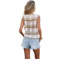 thumbnail image 4 of Women'S Sleeveless Striped Sweater Vest V Neck Tie Front Crochet Knit Tank Tops Khaki S, 4 of 9