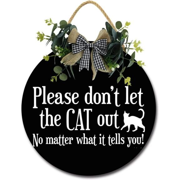 Eveokoki 12" Rustic Round Wood Wreaths,Please Dont Let the Cat Out Sign Front Door Decoration,Wall Hanging Outdoor, Farmhouse, Porch, for Spring Summer Fall All Seasons Holiday