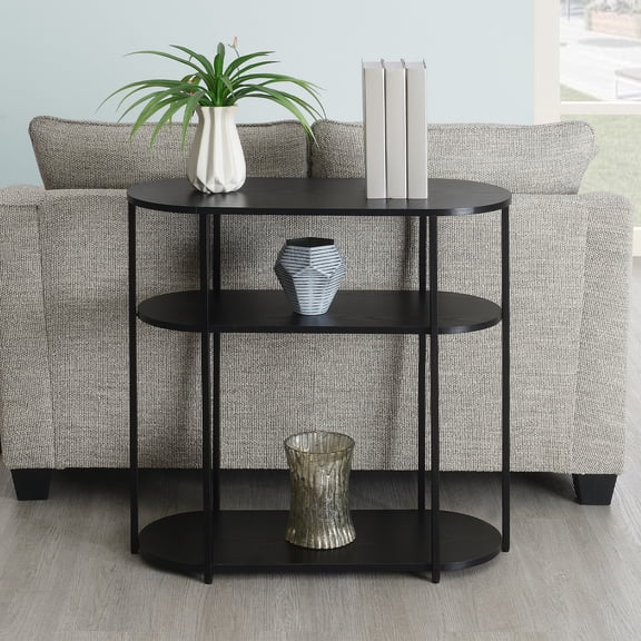 Designs2Go Simon Three-Tier Oval Entryway Hall Table in Black Wood Finish