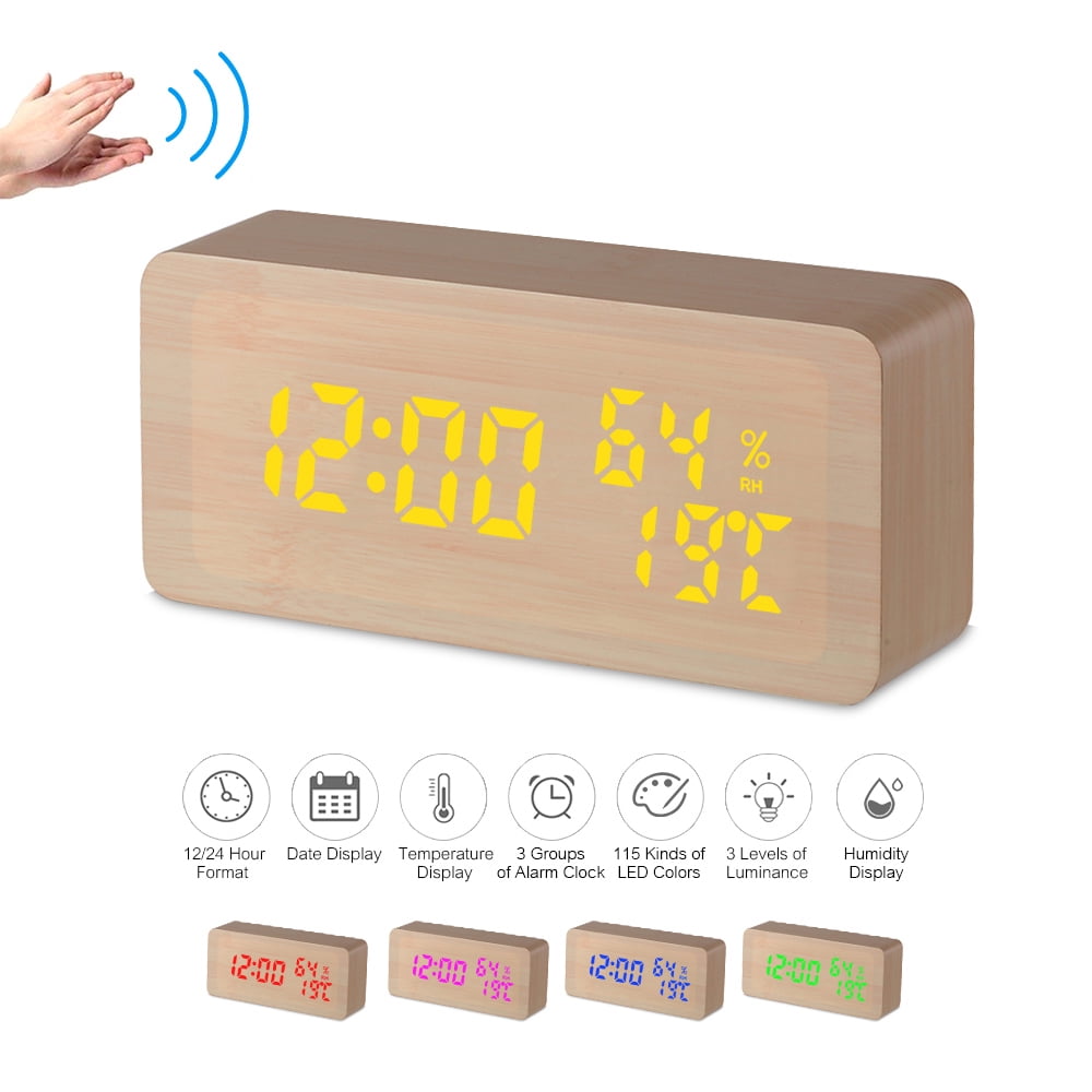 Wooden Alarm Clock 115 Colored Time Humidity Temperature Date