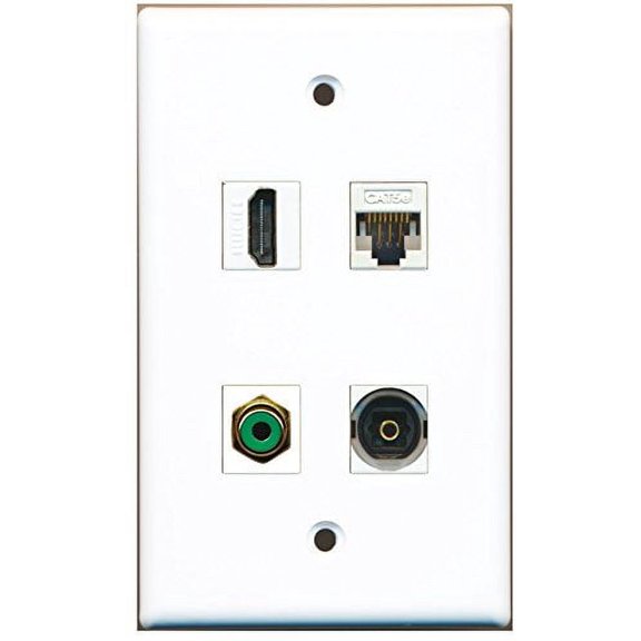 RiteAV - 1 Port HDMI 1 Port RCA Green 1 Port Toslink 1 Port Cat5e Ethernet White Wall Plate