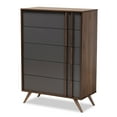 thumbnail image 2 of Baxton Studio Naoki Modern and Contemporary Two-Tone Grey and Walnut Finished Wood 5-Drawer Bedroom Chest, 2 of 9