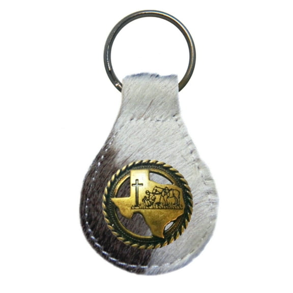 Antique Brass Texas Praying Cowboy Church leather key fob or keychain Hair