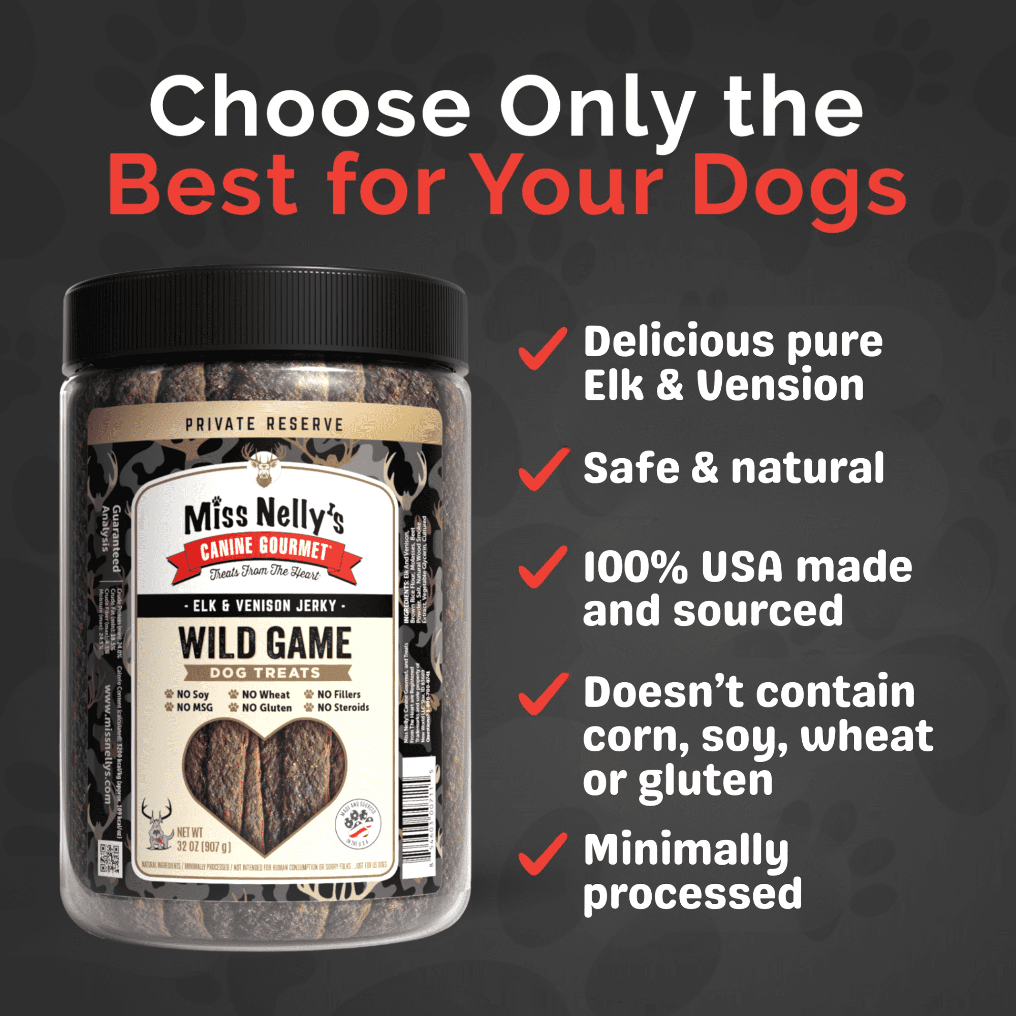 Miss Nelly's - Heart of The Wild – All Natural Elk & Venison Jerky Dog Treats - Made in USA Only - Minimally Processed Real Meat Treats - 32 oz