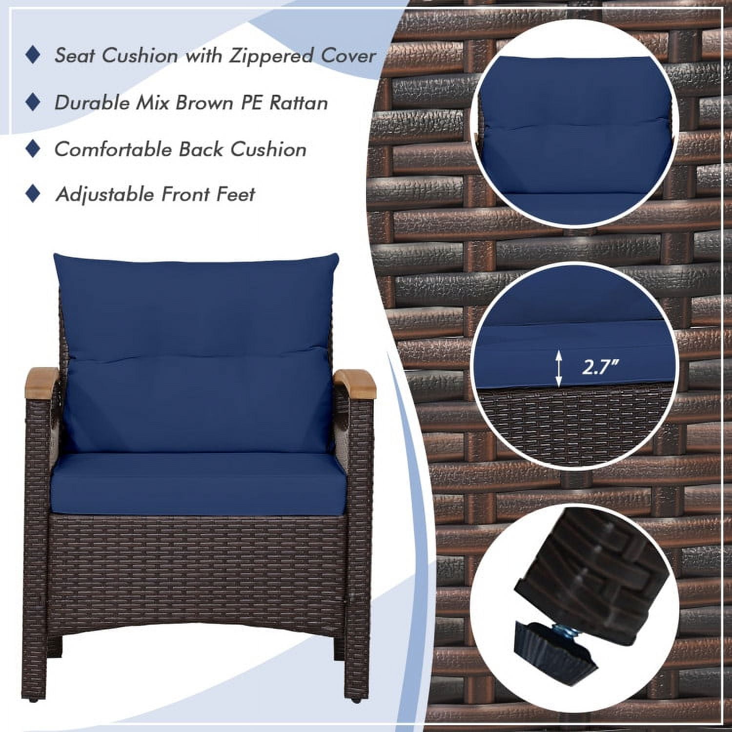 Aimee Lii 3 Pieces Patio Wicker Conversation Set, Outdoor Sectional Set with with Removable Cushion, Navy Aimee Lii 3 Pieces Patio Wicker Conversation Set, Outdoor Sectional Set with with Removable Cushion, Navy