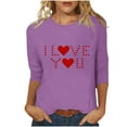 thumbnail image 2 of Odbmxy Womens Tee Shirts Plus Size Valentine 3/4 Sleeve Ladies Tops Love Print Basic Leisure Vacation Regular Tops Purple, 2 of 5