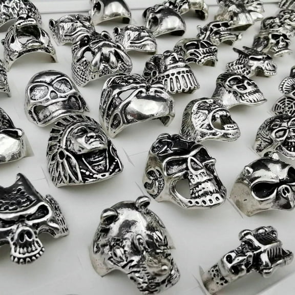 K-KED Hot 20pcs Fashion Gothic Mens Skull Bones Biker Ring Men Stainless Steel Jewelry