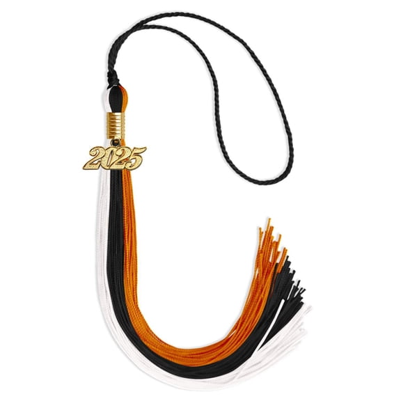 Endea Graduation Black/Orange/White Graduation Tassel with Gold Date Drop