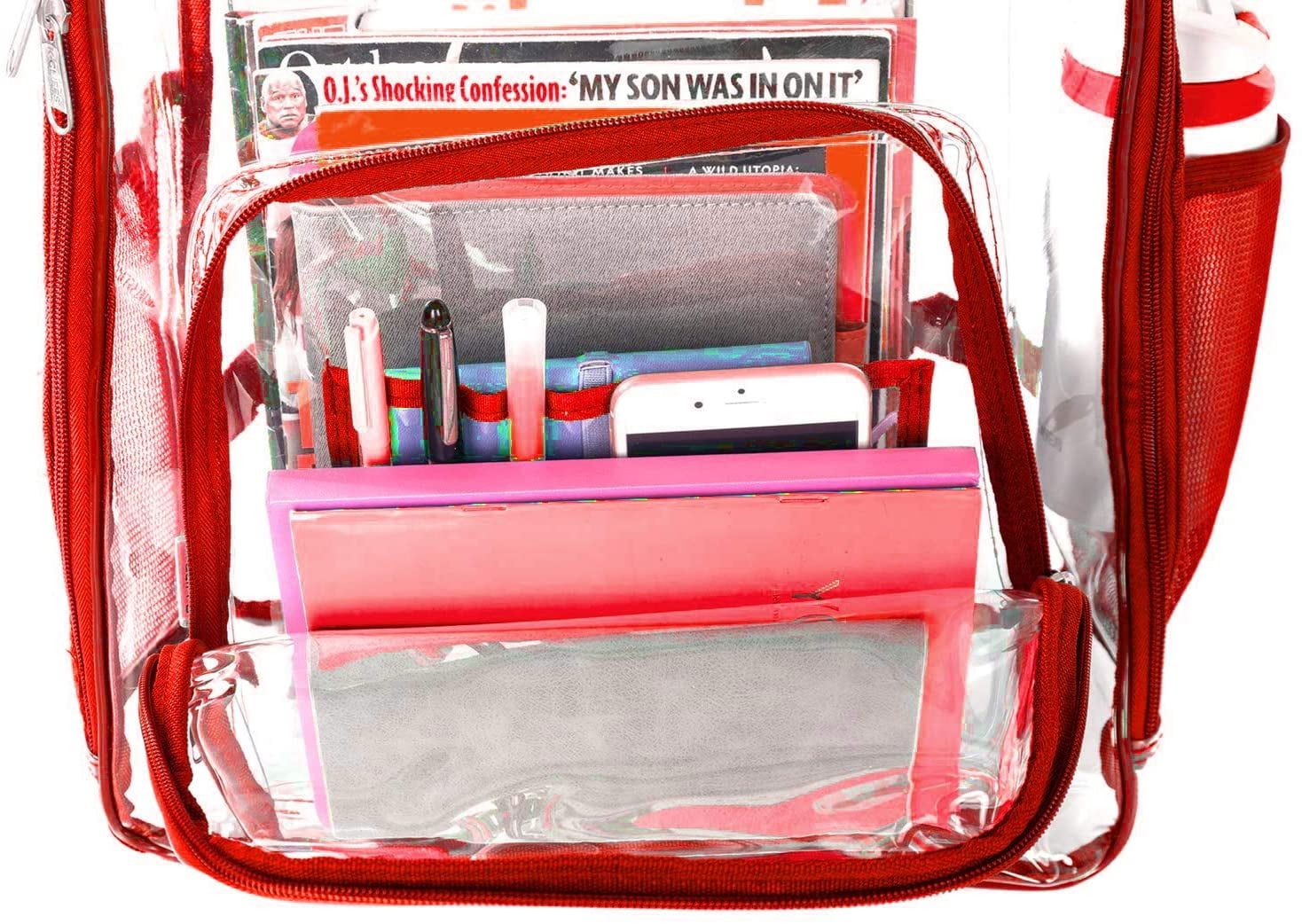 K-Cliffs Unisex Heavy Duty Clear Backpack See Through PVC Work Security Bag Transparent Workbag Red
