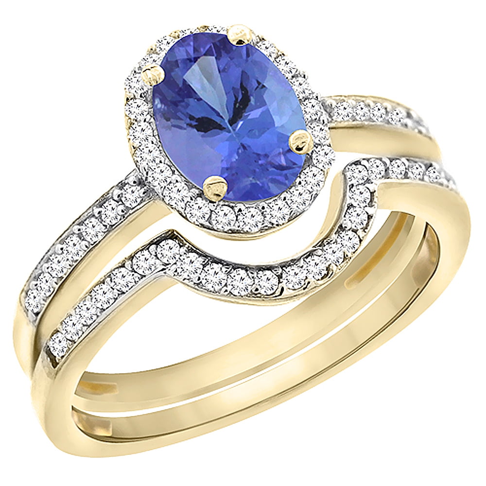 14K Yellow Gold Diamond Natural Tanzanite 2-Pc. Engagement Ring Set Oval 8x6 mm, size 5 by Gabriella Gold