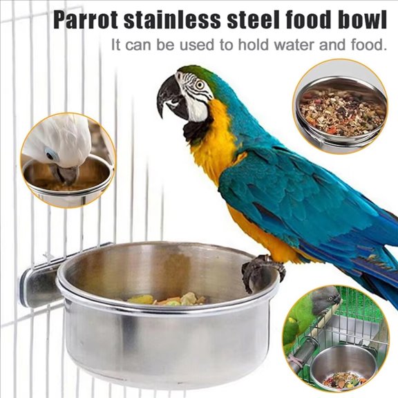 Bird Feeder Stainless Steel Feeding Cup, Bird Food Bowl with Clamp Holder for Cage, Small Pet Water Dish, 3.9 x 1.8-inch, Metal Bird Feeding Tool Bird Feeder #315A