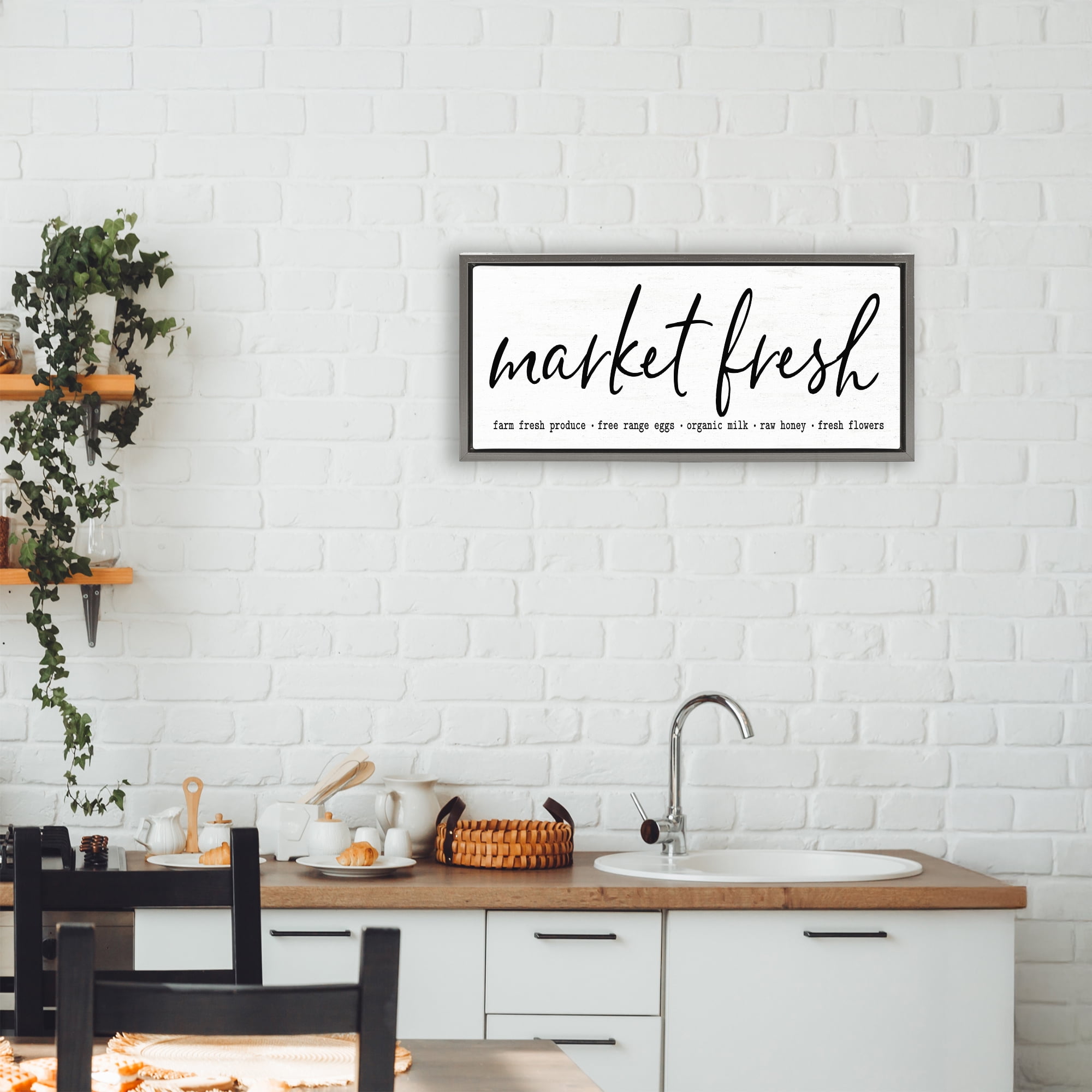 Market Fresh Organic Gray Framed Floater Canvas Wall Art, design by Lettered and Lined