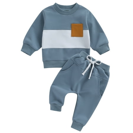 

Wallarenear 2Pcs Baby Boy Girl Sweatsuit Contrast Color Sweatshirt Tops Elastic Waist Pants