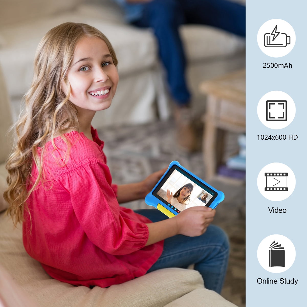 7" Kids Learning Tablet Bundle - Headphones, Stylus & Bag, Pre-Installed & Parental Controls,Android 13 allwinner Go Quad Core, 5GB RAM + 32GB ROM, 128GB Expansion-Blue