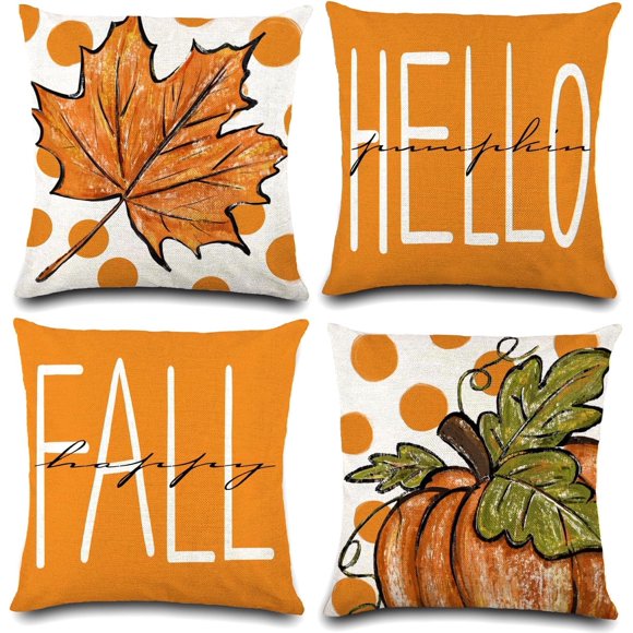 4 Pcs Housses de Coussin d'Automne 18 x 18 Pouces Citrouille d'Automne Feuilles d'Érable Récolte Housses de Coussin Décoratives pour Action de Grâce Canapé Coussin Sofa Extérieur Intérieur Déco Maison Maison